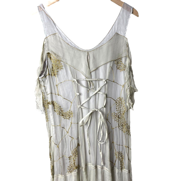 Nataya Empire FairyCore Garden Floral Embroidered Dress Lace Up Sage Gray Large - Picture 9 of 12